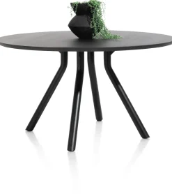 XOOON Arvada ronde eiken eettafel met zwart metalen poot 140cm