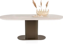 Hot XOOON Brianto, eetkamertafel 240 x 100 cm - keramiek blad Travertin - Steel Brown