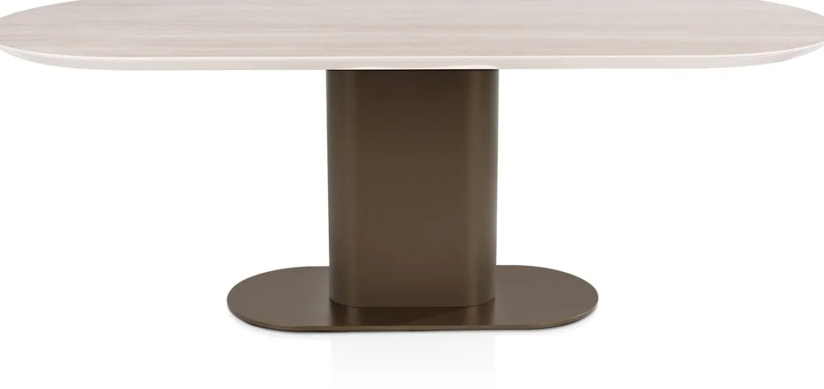 Clearance XOOON Brianto, eetkamertafel 210 x 100 cm - keramiek blad Travertin - Steel Brown