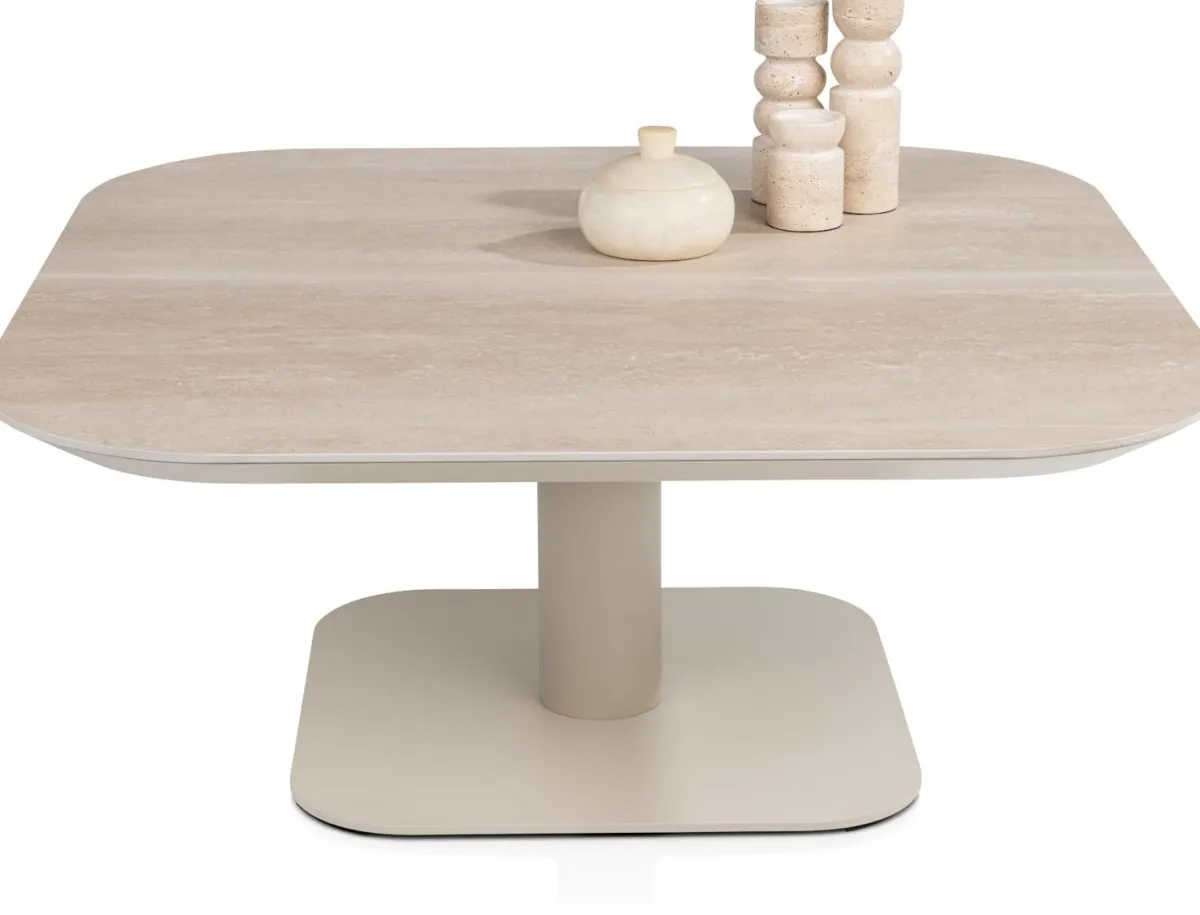 Hot XOOON Brianto, salontafel 90 x 90 cm - keramiek blad Travertin