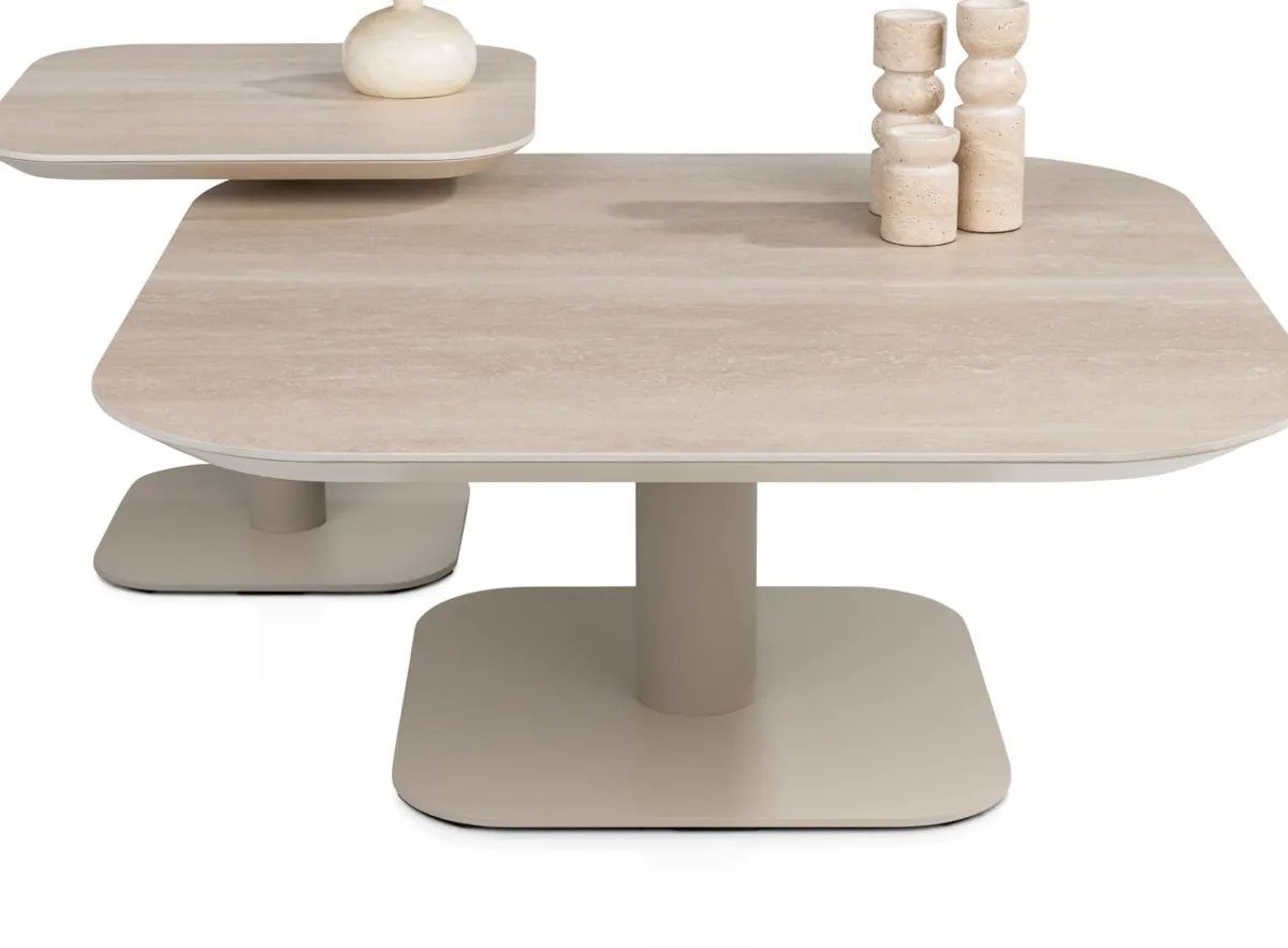 Hot XOOON Brianto, salontafel 90 x 90 cm - keramiek blad Travertin