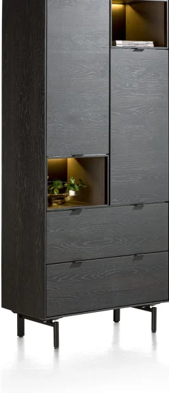 New XOOON Elements, bergkast 90 cm. - 2-deuren + 2-laden + 2-niches + led incl. metalen poten - Onyx