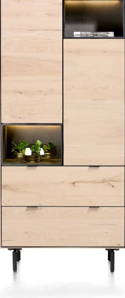 Best XOOON Elements, bergkast 90 cm. - 2-deuren + 2-laden + 2-niches + led incl. metalen poten - natural