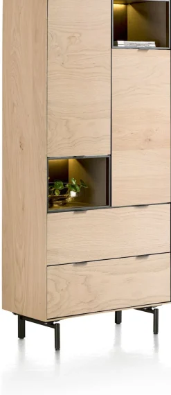 Best XOOON Elements, bergkast 90 cm. - 2-deuren + 2-laden + 2-niches + led incl. metalen poten - natural