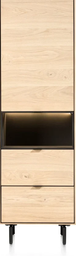 Discount XOOON Elements, bergkast smal - 60 cm. - 1-deur + 2-laden + 1-niche + led incl. metalen poten - natural