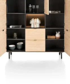 XOOON Elements, dressette 150 cm - 5-deuren + 2-laden + 1-niche + led incl. metalen poten - natural