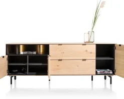 Hot XOOON Elements, dressoir 210 cm. - 3-deuren + 2-laden + 3-niches + led incl. metalen poten - natural