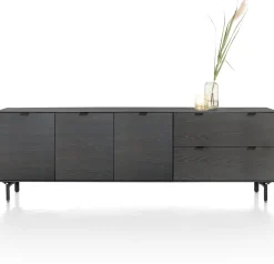 Best XOOON Elements, dressoir 240 cm - 3-deuren + 2-laden incl. metalen poten - Onyx