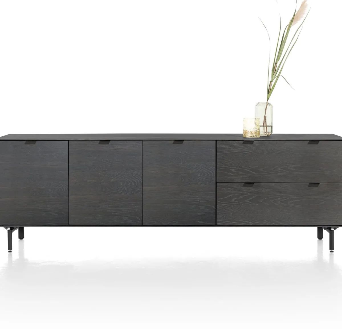 Best XOOON Elements, dressoir 240 cm - 3-deuren + 2-laden incl. metalen poten - Onyx