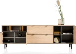 XOOON Elements, dressoir 240 cm. - 3-deuren + 2-laden + 5-niches + led incl. metalen poten - natural