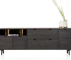 Outlet XOOON Elements, dressoir 210 cm. - 3-deuren + 2-laden + 3-niches + led incl. metalen poten - Onyx