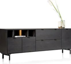 Outlet XOOON Elements, dressoir 210 cm. - 3-deuren + 2-laden + 3-niches + led incl. metalen poten - Onyx