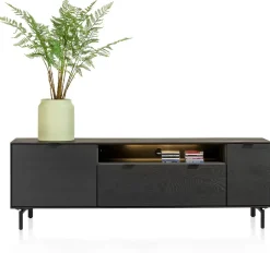 Online XOOON Elements, lowboard 180 cm. - hang + 1-deur + 1-lade + klep + 1-niche + led incl. metalen poten - Onyx