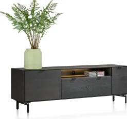 Online XOOON Elements, lowboard 180 cm. - hang + 1-deur + 1-lade + klep + 1-niche + led incl. metalen poten - Onyx