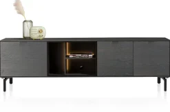 Discount XOOON Elements, lowboard 210 cm. - hang + 2-deuren + klep + 3-niches + led incl. metalen poten - Onyx