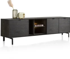 Discount XOOON Elements, lowboard 210 cm. - hang + 2-deuren + klep + 3-niches + led incl. metalen poten - Onyx