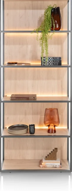 Best XOOON LINDFIELD boekenkast 80 cm - 5-niches (+ LED) - eiken look
