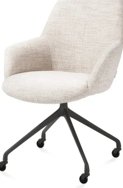 New XOOON Mats, armstoel aluminium frame wielen rough off black - stof Luton - Creme