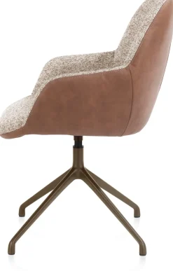 Discount XOOON Mats, armstoel aluminium frame 4-poots - draaibaar steelbrown - Pala cognac + Luton koper