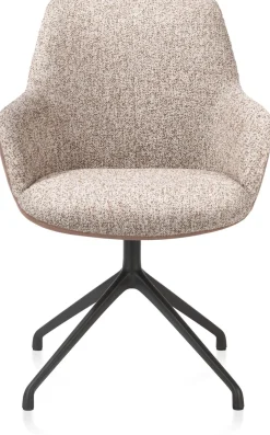 Hot XOOON Mats, armstoel aluminium frame 4-poots - draaibaar rough off black - combi Pala cognac + Luton koper