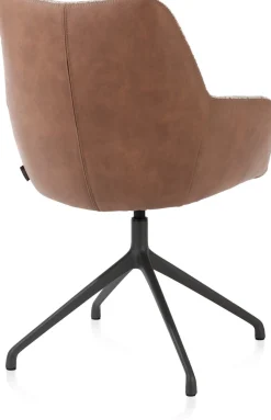 Hot XOOON Mats, armstoel aluminium frame 4-poots - draaibaar rough off black - combi Pala cognac + Luton koper