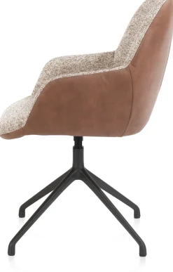 Hot XOOON Mats, armstoel aluminium frame 4-poots - draaibaar rough off black - combi Pala cognac + Luton koper