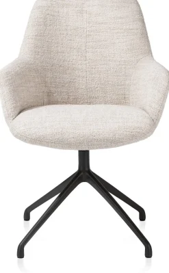 Online XOOON Mats, armstoel aluminium frame 4-poots - draaibaar rough off black - stof Luton - Creme