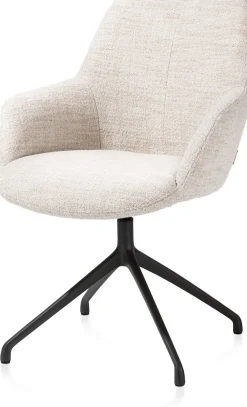 Online XOOON Mats, armstoel aluminium frame 4-poots - draaibaar rough off black - stof Luton - Creme