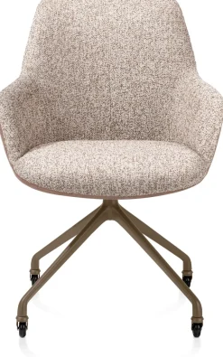 Discount XOOON Mats, armstoel aluminium frame wielen steelbrown - combi Pala cognac + Luton koper