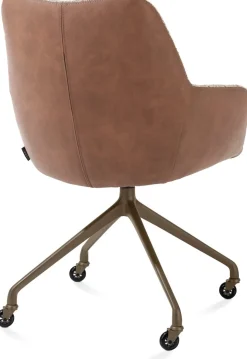 Discount XOOON Mats, armstoel aluminium frame wielen steelbrown - combi Pala cognac + Luton koper