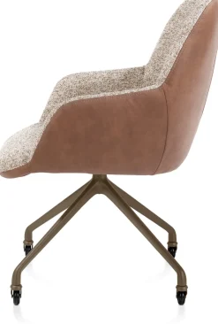 Discount XOOON Mats, armstoel aluminium frame wielen steelbrown - combi Pala cognac + Luton koper