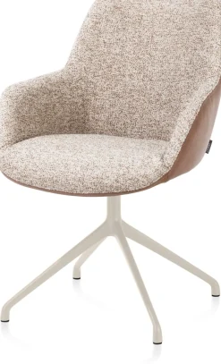 Outlet XOOON Mats, armstoel aluminium frame 4-poots - draaibaar creme - Pala cognac + Luton koper