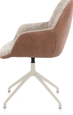 Outlet XOOON Mats, armstoel aluminium frame 4-poots - draaibaar creme - Pala cognac + Luton koper
