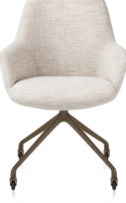 Sale XOOON Mats, armstoel aluminium frame wielen steelbrown - stof Luton - Creme