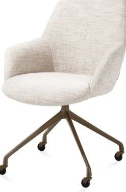 Sale XOOON Mats, armstoel aluminium frame wielen steelbrown - stof Luton - Creme