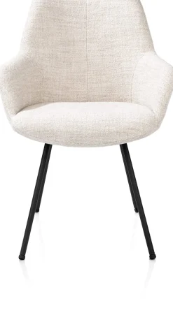 Clearance XOOON Mats, armstoel 4-poots - rough off black - stof Luton - Creme