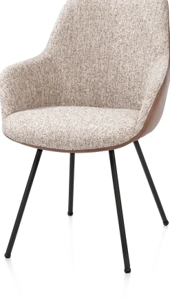 Outlet XOOON Mats, armstoel 4-poots - rough off black - combi Pala cognac + Luton koper