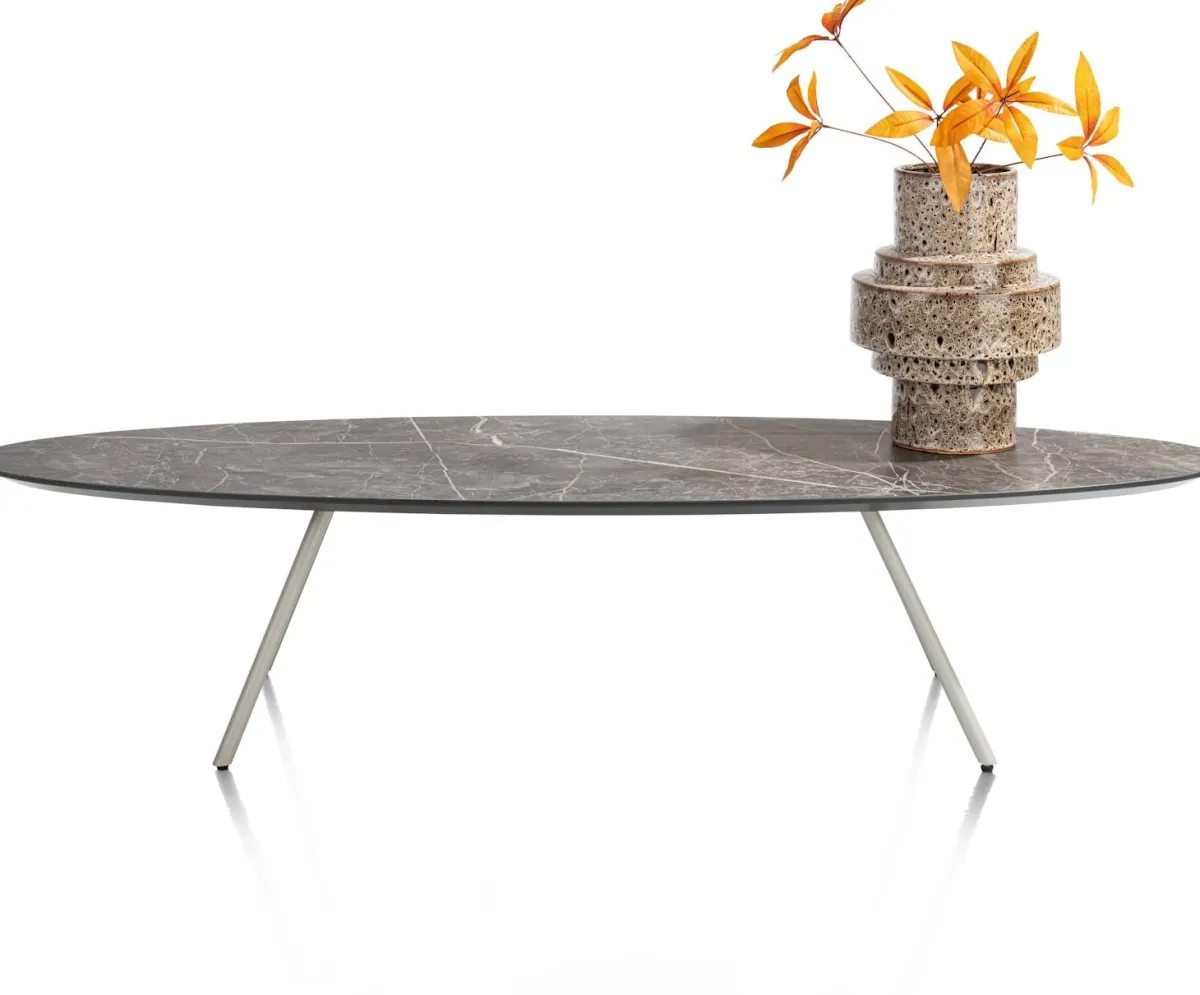 XOOON NIORA salontafel 150 x 50 cm - HPL marmer licht grijs