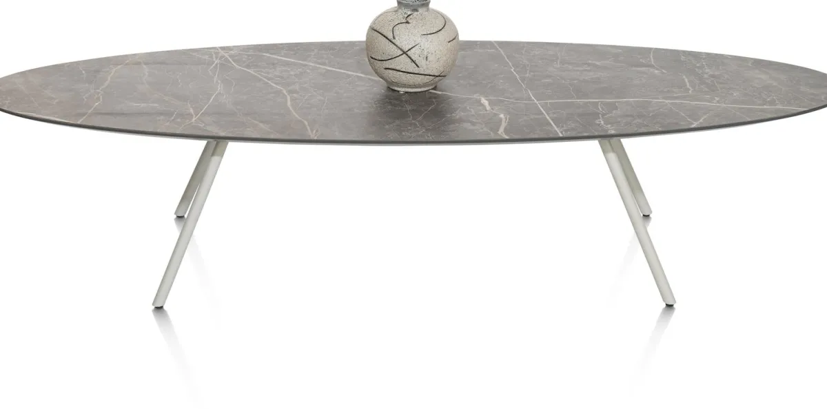 XOOON NIORA salontafel 150 x 50 cm - HPL marmer licht grijs