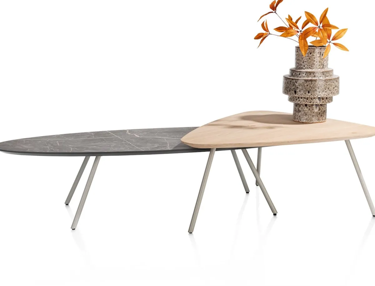 XOOON NIORA salontafel 150 x 50 cm - HPL marmer licht grijs