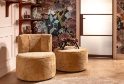 Best XOOON Roan poef rond (H44cm) in de kleur Oker - COCOmaison