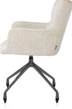 Clearance XOOON Sage, armstoel + wielen - alu frame in graphiet - stof Luton - Creme