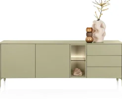 XOOON Trentino, Dressoir 210 cm. - 2-deuren + 3-laden + 2-niches - Olijf