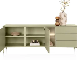 XOOON Trentino, Dressoir 210 cm. - 2-deuren + 3-laden + 2-niches - Olijf