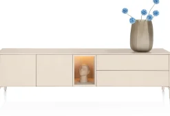 XOOON Trentino, Lowboard 210 cm. - 2-deuren + 2-laden + 1-niche - mdf gelakt - Creme
