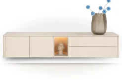 XOOON Trentino, Lowboard 210 cm. - 2-deuren + 2-laden + 1-niche - mdf gelakt - Creme