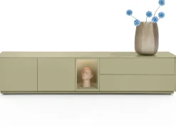 New XOOON Trentino, Lowboard 210 cm. - 2-deuren + 2-laden + 1-niche - mdf gelakt - Olijf
