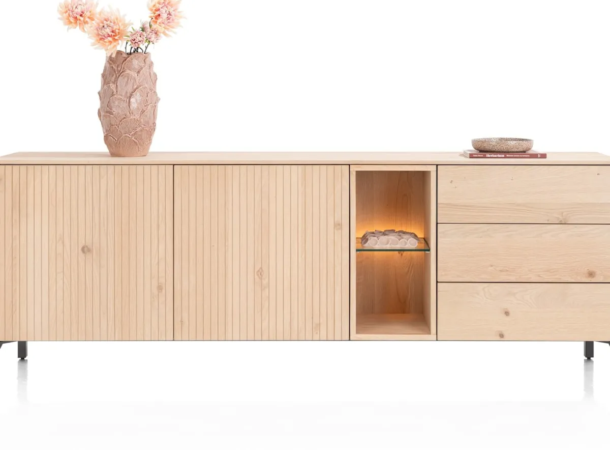 Outlet XOOON Trenton, Dressoir 210 cm. - 2-deuren + 3-laden + 2-niches - natural